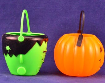 Pair Vintage Halloween Blow Mold Mini Jack-o-lantern Pumpkin