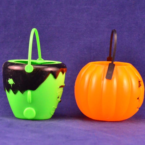 Pair Vintage Halloween Blow Mold Mini Jack-o-lantern Pumpkin