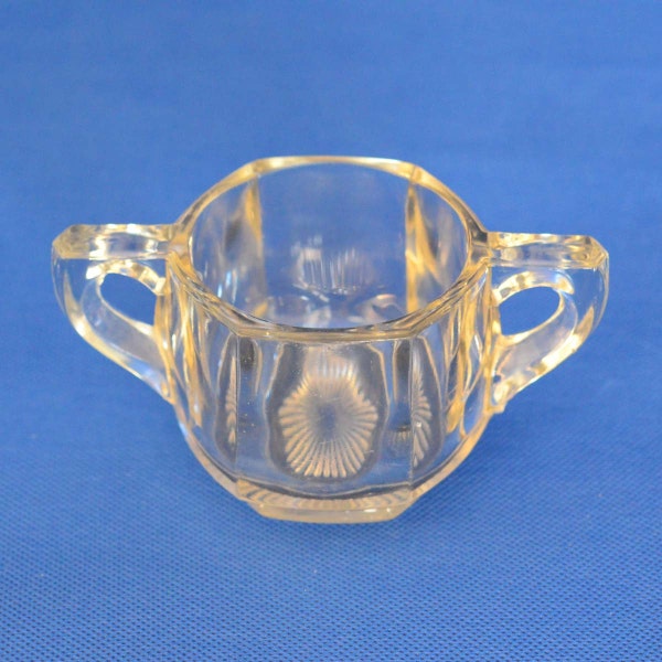 Lead Crystal Sugar Bowl Hexagonal Shaped with Two Handles - Clear Glass