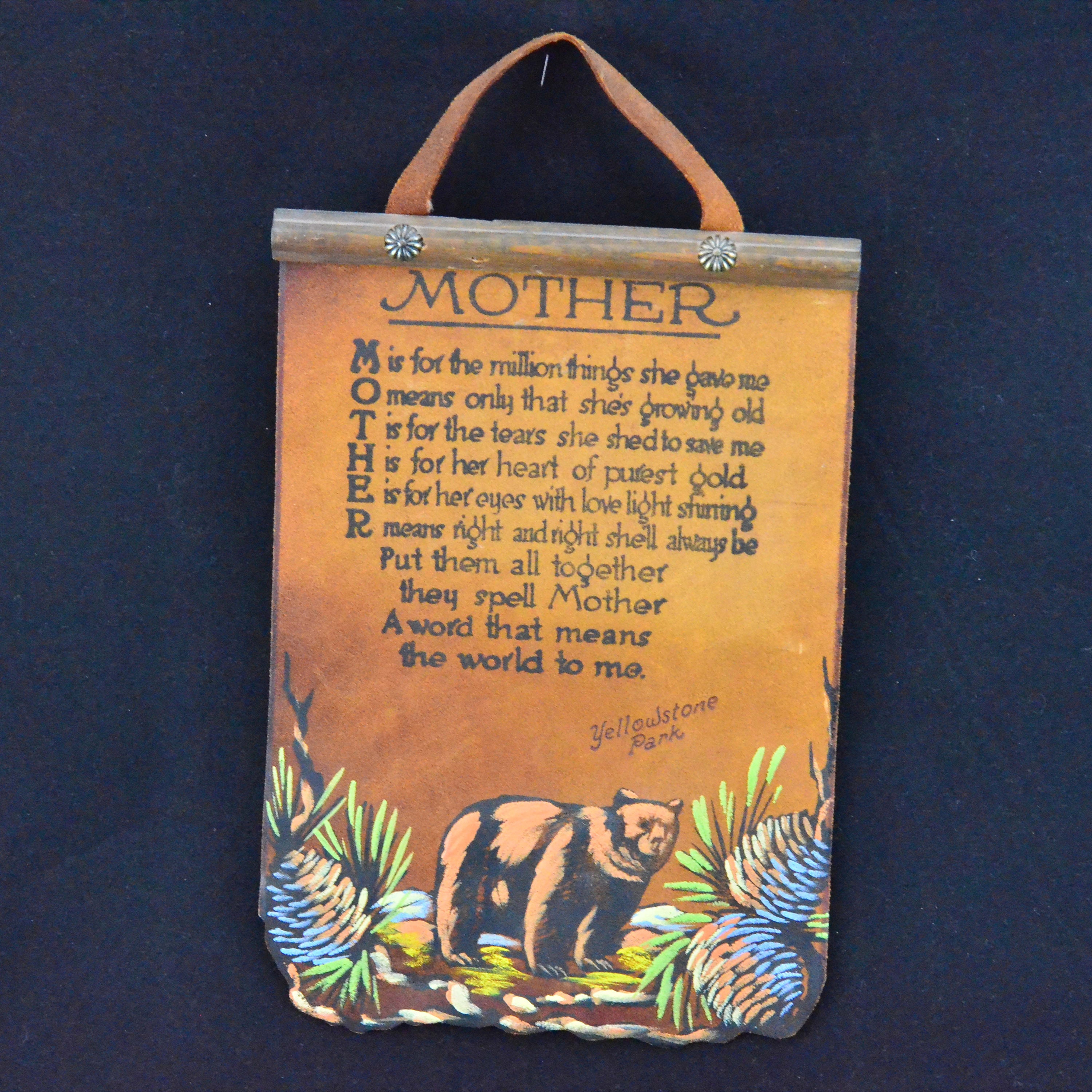 Vintage Yellowstone National Park Souvenir Leather Wall Hanging
