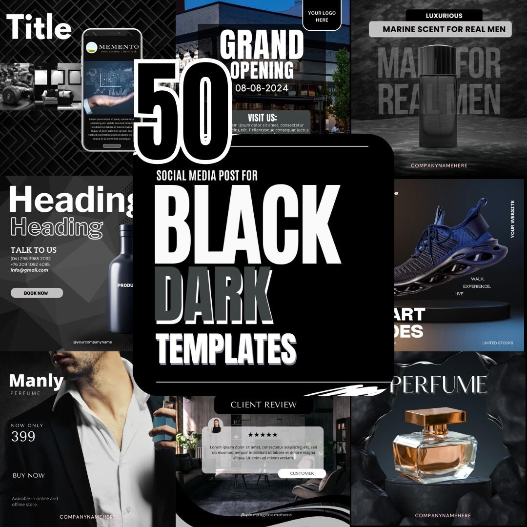 50 Black Themed Social Media Post Templates Dark Themed - Etsy