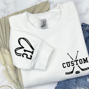 Custom Hockey Mom Sweatshirt with Number on Sleeve, Personalized Ice Hockey Mama Hoodie,Game Day Hoodie, Gift for Custom Hockey Mom,C733