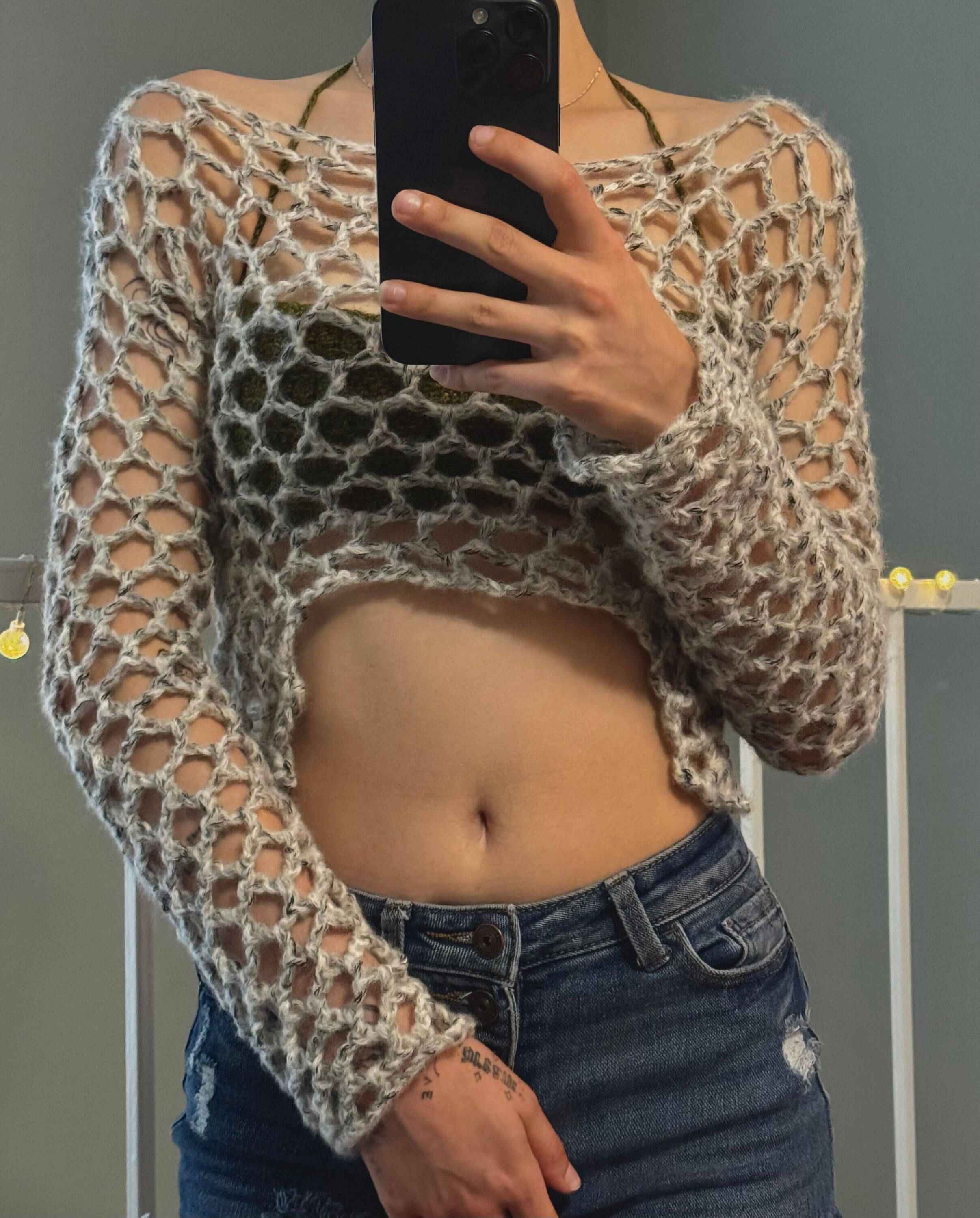 Tie-Waist Openwork Crochet Cover Up
