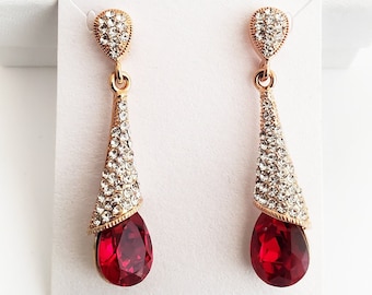 Ruby Red or  Custom Color Premier Austrian Crystal Earrings for Vintage Glam Bride or 1920s Art Deco Prom