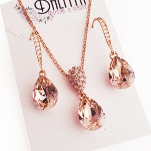 Blush on Rosegold or Custom Color Drop Earrings and Necklace Ste for 1920s Wedding or Vintage Glamour Prom Art Deco MOB Jewelry Gifts
