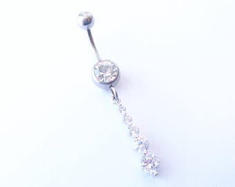 Journey Belly Ring with Clear Cubic Zirconia Jewels Charm Dangle Navel Ring Summer Body Jewelry
