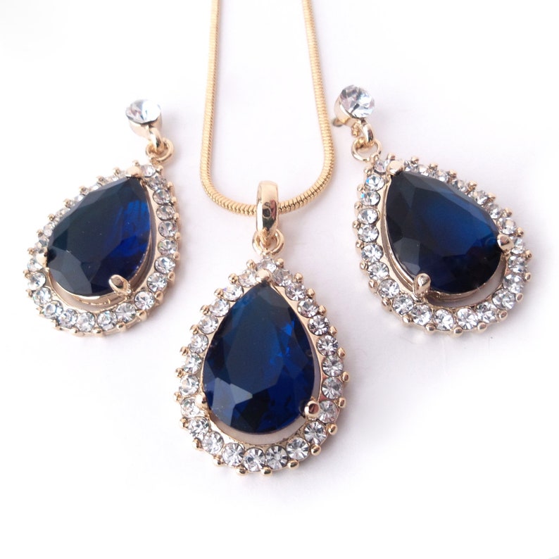 Sapphire Earrings and Pendant Necklace Wedding Jewelry Set for Etsy