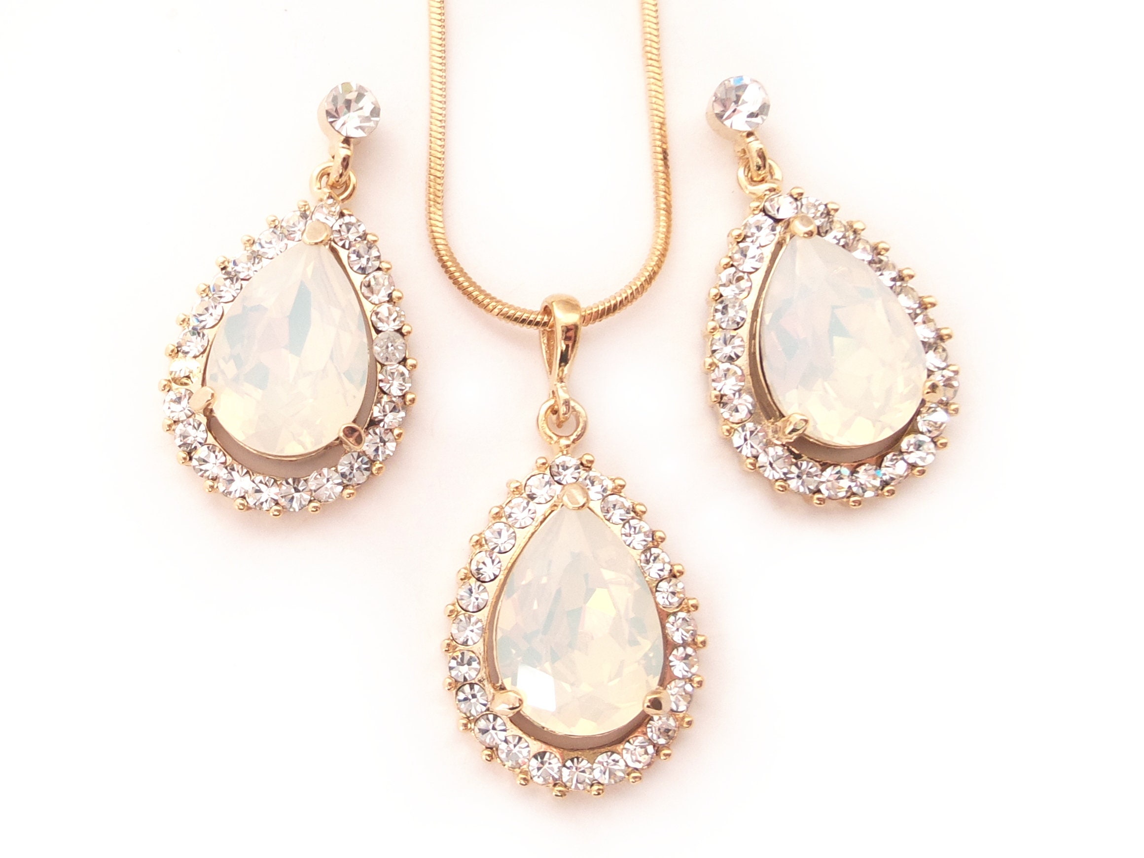 Jewelry Sets Opal Crystal Drop Pendant Necklace Earrings Bridal Wedding Gift Bu Jewelry Sets Opal Crystal Drop Pendant Necklace Earrings Bridal Wedding Gift Bu
