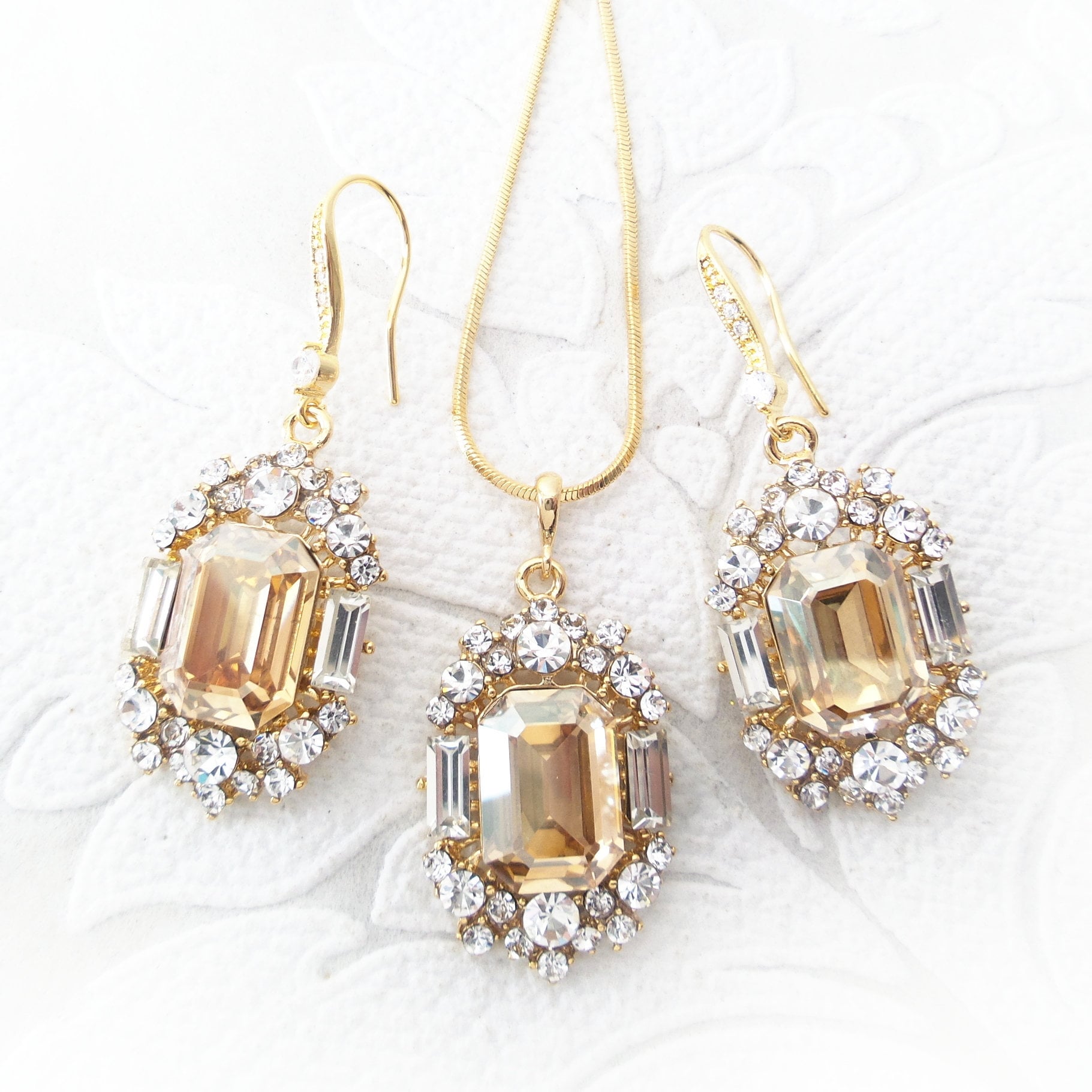 Champagne Wedding Jewelry Set for Brides in Rose Gold Gold Etsy