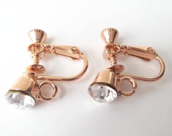 Rose Gold Crystal Clip-On Converter Comfortable Adjustable Screw Back Clipon Earring Findings Convertor Not Pierced Findings