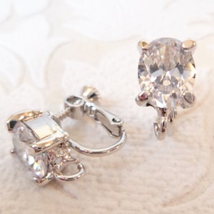 Clipon Converter Findings with Oval Shaped Cubic Zirconia Comfortable Adjustable Screw Back Earring Finding Components
