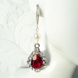 Ruby Red Chandelier Earrings for 1920s Wedding or Vintage Glamour Prom Garnet Custom Color Art Deco Bridal Jewelry