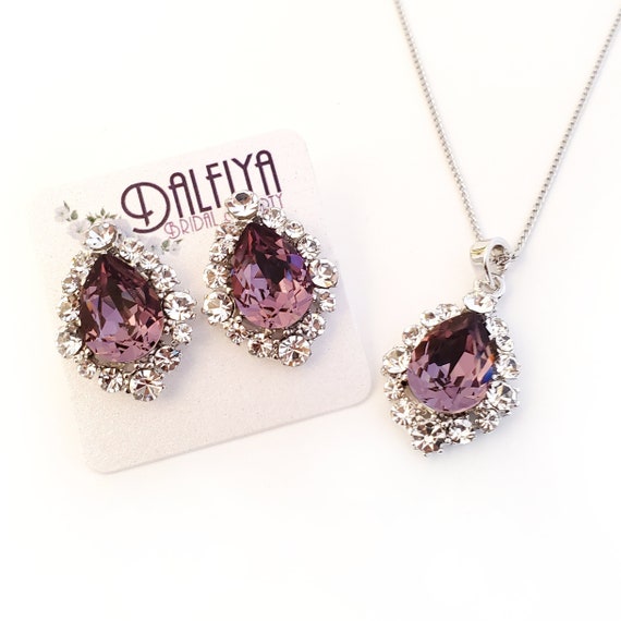 Dusty Rose or Custom Color Crystal Jewelry Set With Stud Earrings Necklace or Tennis Bracelet on Gold Silver or Rose Gold Etsy Canada