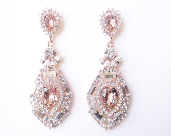 Blush Rose Gold Victorian Chandelier Earrings with Champagne Crystal Vintage Glam Wedding Art Deco Bridesmaid Gift Prom Earrings