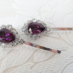 Amethyst Purple Bridal Hair Pins with Crystal on Strong Bobby Pin for Vintage Art Deco Hair Style or Victorian Wedding Headpiece image 1