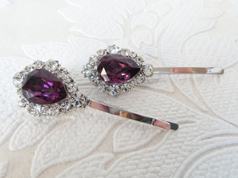 Amethyst Purple Bridal Hair Pins with Crystal on Strong Bobby Pin for Vintage Art Deco Hair Style or Victorian Wedding Headpiece image 1