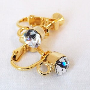 Gold Plated Clipon Converter Findings with Clear Crystal Clip-On Non Pierced Comfortable Adjustable Screw Back Wedding DIY