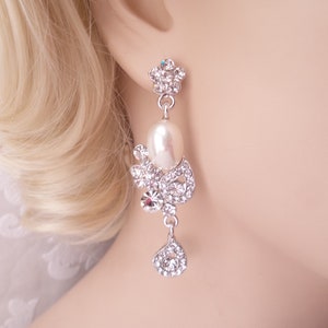 Romantic Wedding Bracelet and Chandelier Earrings Set for Victorian Bride or 1920s Art Deco Bridesmaid Gift Bridal Tennis Link Bangle