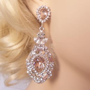 Blush Rose Victorian Chandelier Earrings with Champagne Crystal Vintage Glam Wedding Art Deco Bridesmaid Gift Bride Prom Earrings
