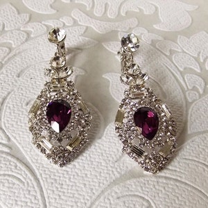 Amethyst Purple Vintage Style Clip On Chandelier Earrings Crystal Art Deco Bridesmaid Wedding Bridal Drop Prom Clipon Earrings