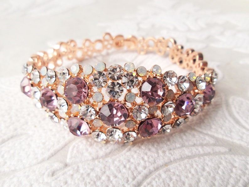 Blush Rose Gold Wedding Bracelet and Earrings Jewelry Set for 1920s Art Deco Bride Prom Gift Clipon Pageant Jewelry Clip On Non Pierced