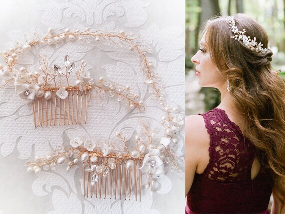 Wedding Hair Vine For Bride With Freshwater Pearls Crystal Etsy