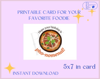 Tarjeta de cumpleaños de Pho: Juego de palabras con comida, imprimible (descarga digital)