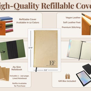 Vegan Leather Journal Premium Writing Diary Daily Planner Cover Personalized Gift Option Professional Notebook Refillable Design Executive Style A5 Size Notebook Lined Paper Pages Travel Writing Book Soft Leather Feel Quality Stitching