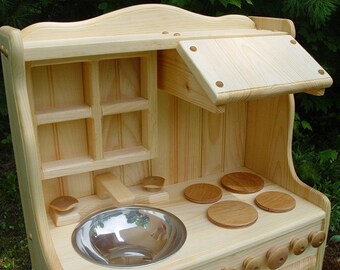 No Assembly Required, Waldorf toy kitchen,  Wooden play kitchen, wooden toy kitchen, play stove,all natural, real wood