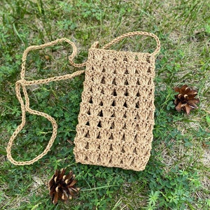Borsa per telefono in corda di carta di iuta naturale fatta a mano - Essenziale per l'estate