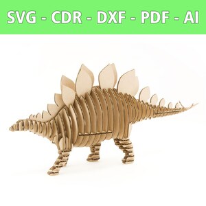 May include: A cardboard model of a Stegosaurus dinosaur. The model is made of brown cardboard and has a detailed design. The dinosaur is standing on all fours and has a long tail.