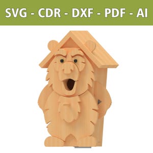 Nichoir ours en fichier laser – DIY découpe laser SVG, CDR et plus – Décoration unique pour jardin et maison – Animally beautiful