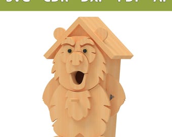 Laser file bear birdhouse – DIY laser cut SVG, CDR and more – Unique decoration for garden and house – Animally beautiful