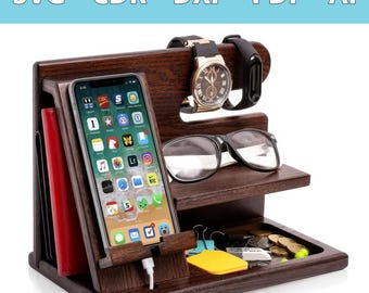 Telefoondockingstation laserbestand voor hout + iPhone-houder als sleutelhanger - SVG, CDR en meer - mobiele telefoonhouder portemonnee standaard