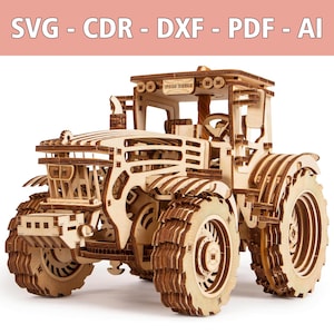 Fichier modèle en bois de tracteur 3D - Découpe laser 3 mm - CDR DXF SVG et plus - Kit pour enfants et adultes - Décoration agricole - Idée cadeau