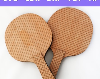 May include: Two wooden ping pong paddles with diagonal and diamond-patterned designs. The paddles are light brown with a natural wood grain. The text "SVG - CDR - DXF - PDF - AI" is displayed at the top.