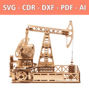 Pumpjack 3D wooden model 4 mm laser file with instructions - SVG, CDR and more - Oilfield Pumpjack laser cut template for CNC model making deep pump