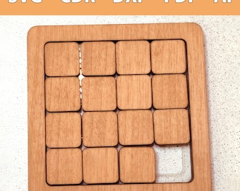 Schuifpuzzel van hout, lasergesneden puzzelbestand, hersenkraker voor montage - SVG, CDR en meer - lasergesneden sjabloon voor puzzelspelbord, CNC-bestand