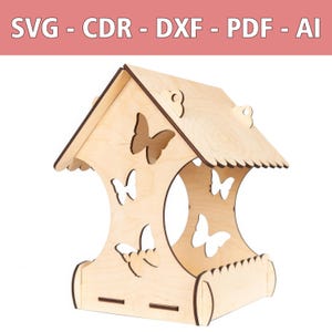 Mangiatoia per uccelli con file laser con farfalle - SVG, CDR e altro - Perfetta per progetti fai da te