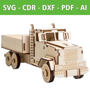 Puede incluir: Un kit de modelo de madera de un camión Mack con un remolque de plataforma. El modelo no está pintado y está listo para ensamblarse.