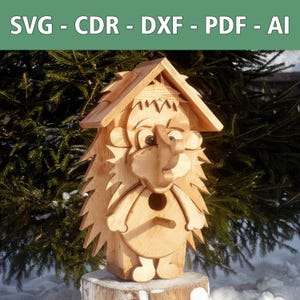 File laser riccio casetta per uccelli – fai da te taglio laser SVG, CDR e altro – Decorazione unica per giardino e casa – Animale