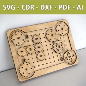 Laserdatei Montessori Zahnradspiel - SVG, CDR und mehr - Motorikspielzeug für Kinder mit Zahnräder