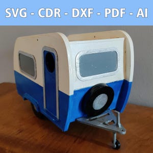 Arquivo laser de casa de passarinho estilo caravana - SVG, CDR e muito mais - Design de caravana cortado a laser - Casa de passarinho de madeira DIY - Decoração original de jardim