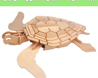 3D Modell Meeresschildkröte 3mm Laserdatei für Lasercutter - SVG, CDR und mehr - 3D Holz Tiermodell DIY