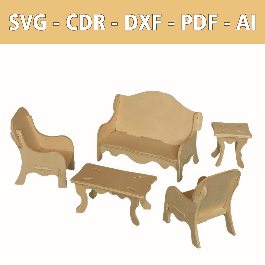 3D Living Room Set Laser File 3mm Doll Furniture - With Sofa, Armchairs ...