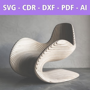 Cadeira de design futurista com arquivo a laser - SVG, CDR e mais - Ideal para projetos criativos "faça você mesmo" - Sala de estar moderna