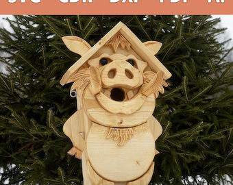 Laser file birdhouse wild boar – DIY laser cut SVG, CDR and more – Unique decoration for garden and house