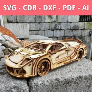 File modello Lamborghini 3D in legno da 3 mm - File tagliato al laser per modelli di auto fai da te - SVG, CDR e altro - Perfetto per bambini e adulti