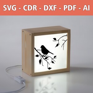 Scatola decorativa in legno illuminata File laser - SVG, CDR e altro - Perfetta per motivi di uccelli e decorazioni per la casa - Per gli amanti degli uccelli