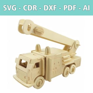 3D Fire Truck Laser File 3 mm - SVG, CDR and more - Laser Cut Template, Wooden Model, DIY Gift, Plotter File, CNC File